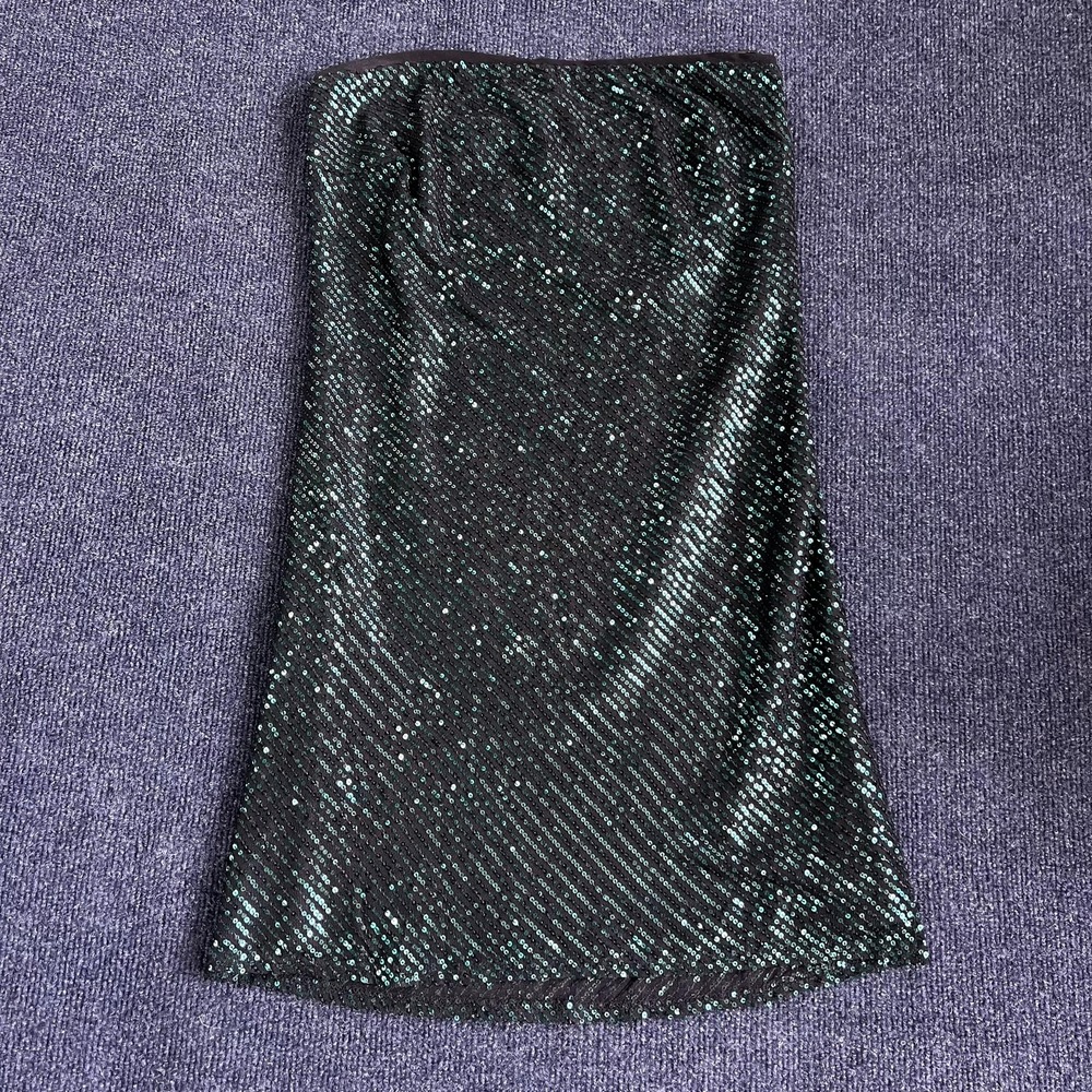 Le‎ Lis Skirt Womens Medium Green Sequin Pencil Mini Lined Zip Party Cocktail